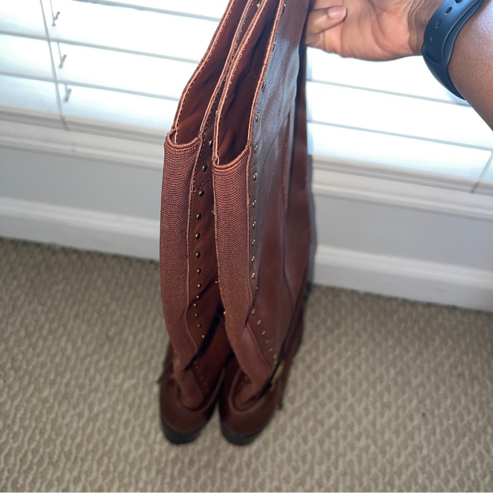 Gibson Latimer Leather Tall Over Knee Boots Riding Gold Tone Studs  SIZE… - Picture 6 of 13